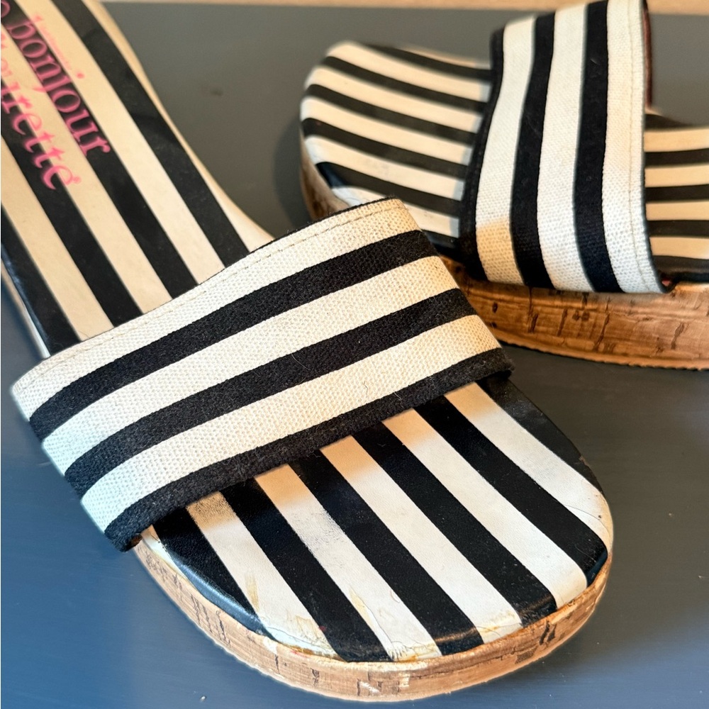 Striped Black & White Slide Sandals